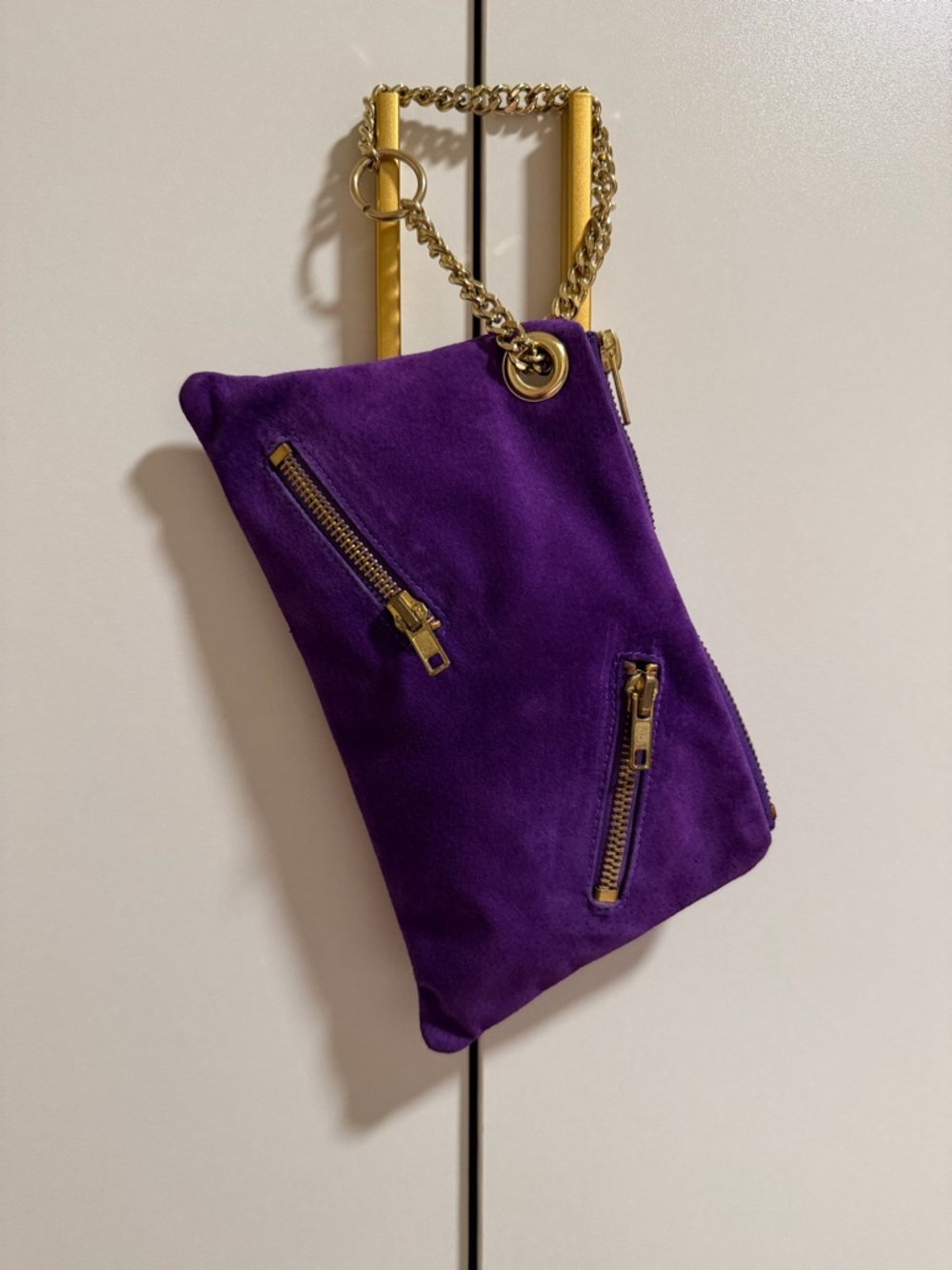Vintage Y2K Purple Suede Chain Wristlet Clutch - Gold Hardware